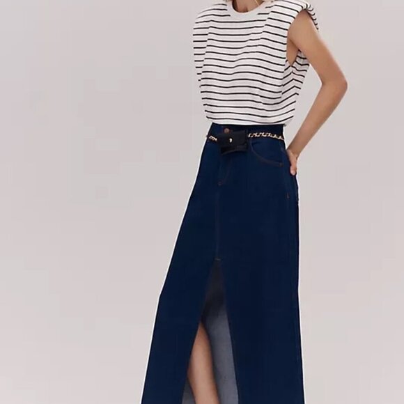 MAEVE by Anthropologie Boxy Muscle B/W Stripe Cotton Top  Size - Small - Picture 1 of 7